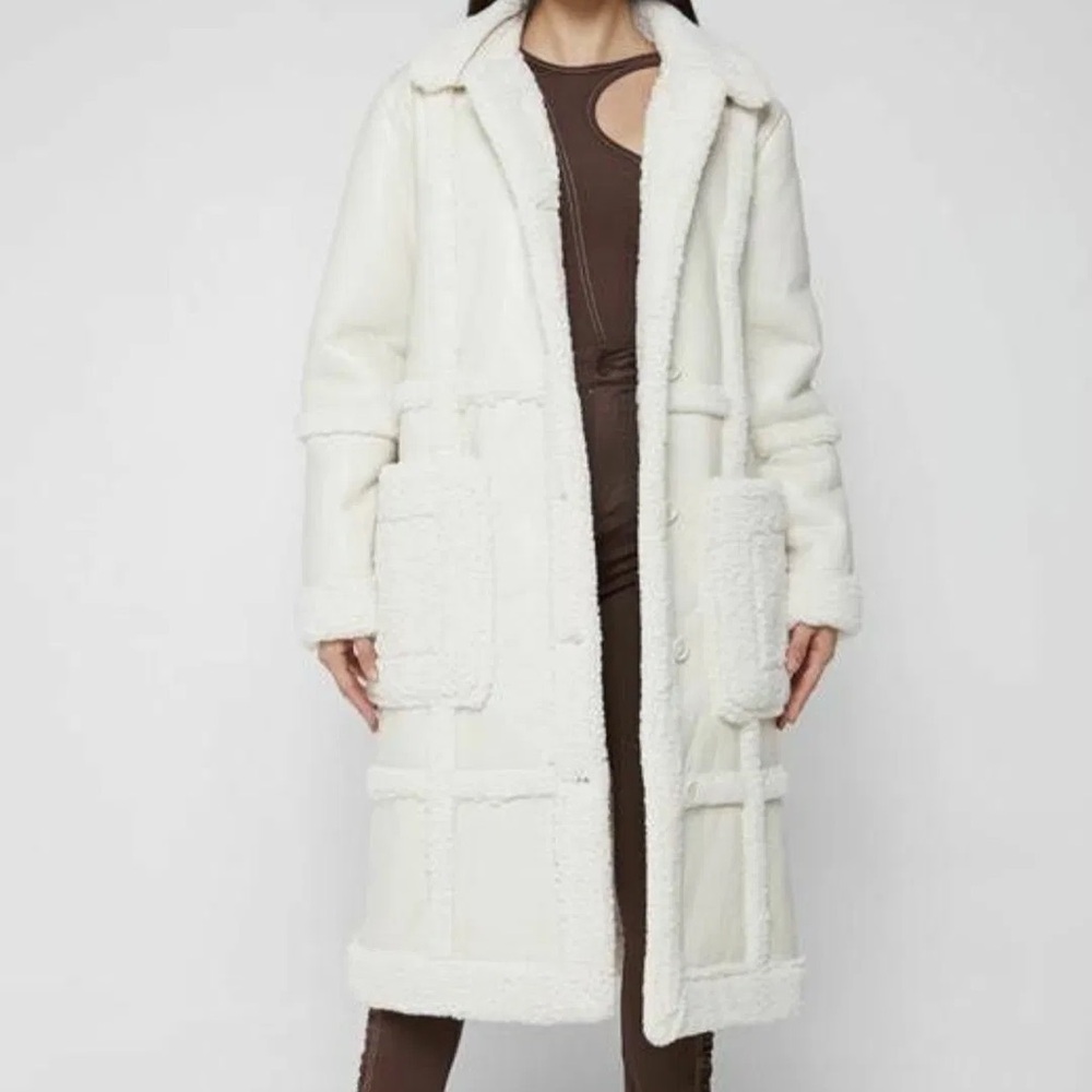Maniere De Voir | Limited Edition Vegan Leather & Shearling Coat | Cream | XS/S